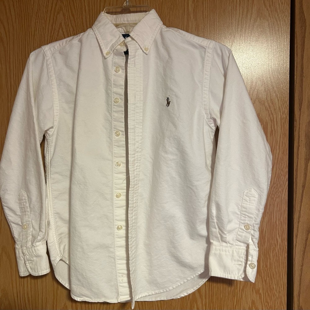 Boy’s White Iconic Oxford Long Sleeve button down Ralph Lauren Shirt